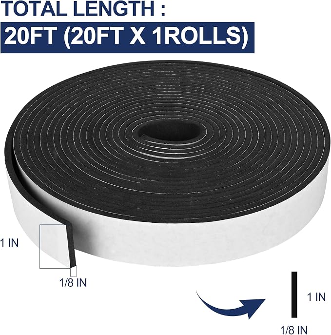 20Ft Foam Tape Self Adhesive Seal Strip 1In x 1/8In x 20Ft Each Roll - Image 2