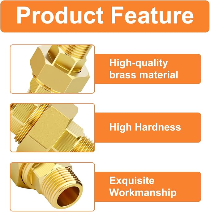 GASHER 2PCS 3/8" MNPT Brass Union Pipe Fitting | 3/8 Inch Male x 3/8 Inch Male - Image 5
