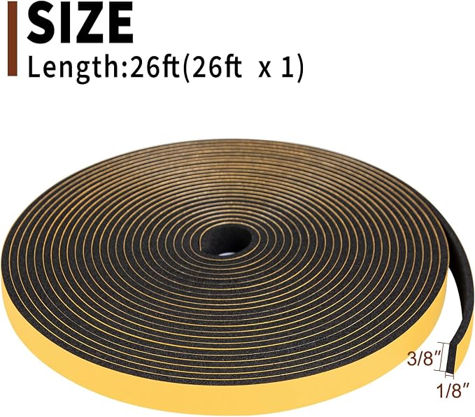 Yotache Foam Seal Tape 3/8" W X 1/8" T, 26 Ft | New Adhesive Craft, High - Image 2
