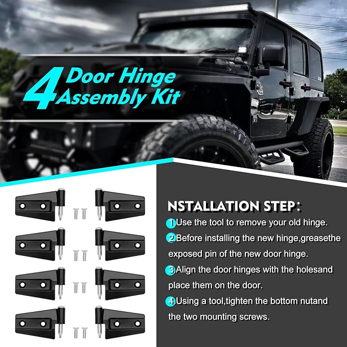 4 Door Hinge Assembly Kit for 2007-2018 Jeep Wrangler JK & JKU Unlimited | - Image 8