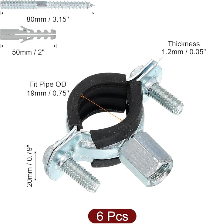 uxcell 6 Pcs Adjustable Pipe Bracket Clamp, 3/4" Wall Ceiling Mount Split Ring - Image 2