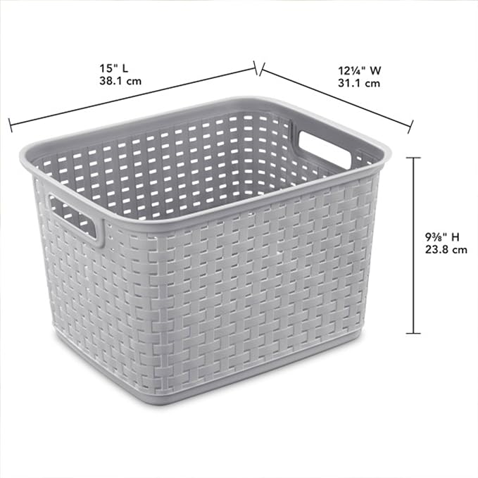 Sterilite Tall Weave Basket, Rectangular Plastic Décor Bin, 6 Pack | - Image 2