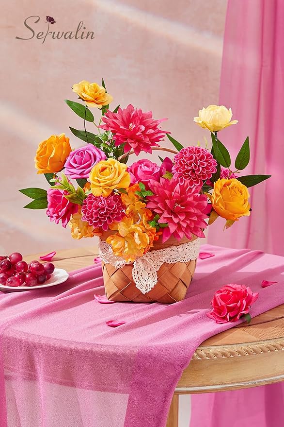 Serwalin Hot Pink Orange Artificial Flowers Silk Flowers - Image 7