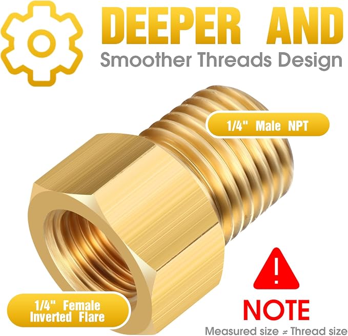 Frienda 1/4 Inch Male NPT x 1/4 Inch Female Inverted Flare Propane Fitting NPT - Image 3