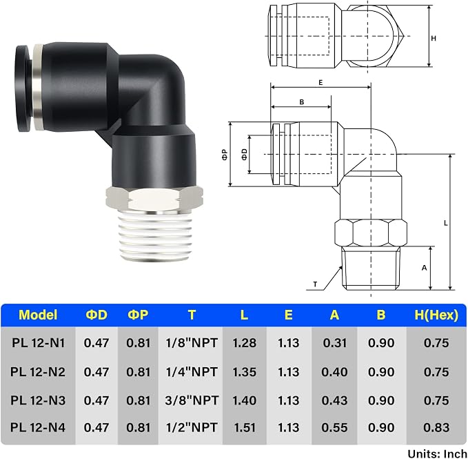 TAILONZ 12mm x 1/4" NPT Push to Connect Elbow Fitting 2pcs | Copper&Plastic - Image 2