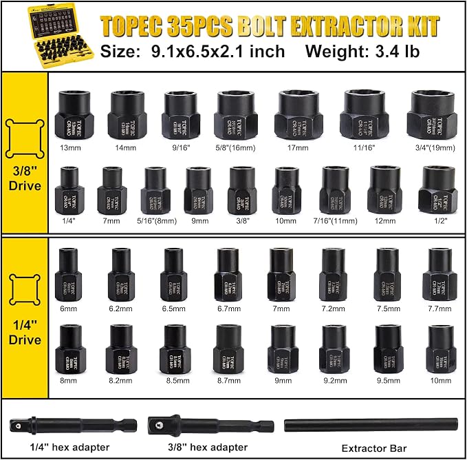 Bolt Extractor Kit, 35-Piece Broken Bolt Extractor Set | Impact Bolt & Nut - Image 2