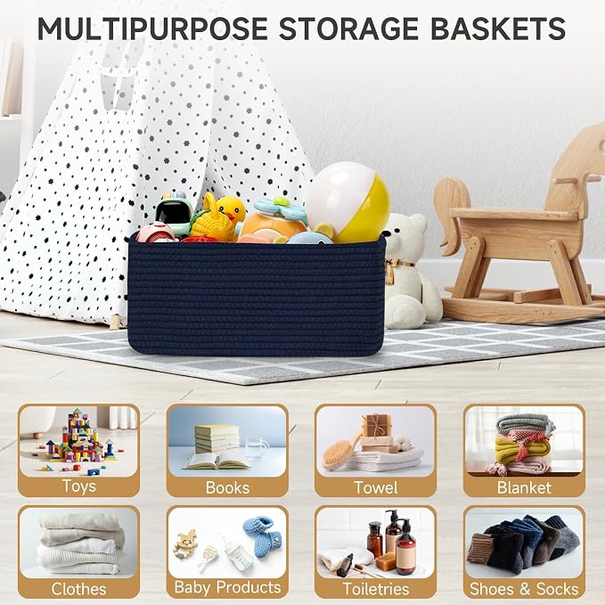 3 Pack Storage Baskets for Organizing, 13.7×9.5×6.3", Cotton Rope Basket for - Image 6