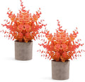 Coferset 2 Pack Small Fake Plants Eucalyptus Potted, Fall Orange | Fall Small by Coferset