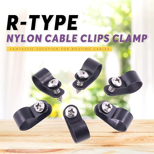 Swpeet 60 Pack Black 1/2 Inch Nylon Plastic R-Type Cable Clips Clamp Kit - Image 4