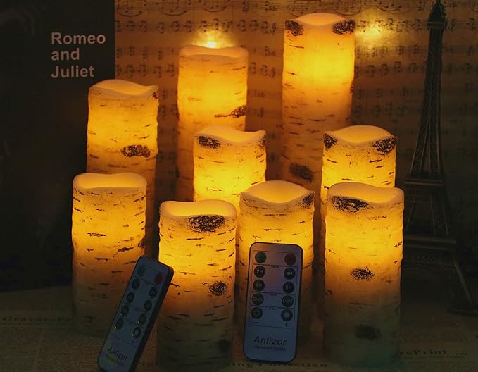 Flameless Candles Birch Bark Effect Battery Operated Candles 4" 5" 6" 7" 8" 9" - Image 2