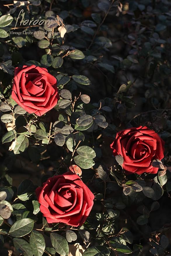 Artificial Flowers 25pcs Real Looking Dark Red Foam Fake Roses - Image 6