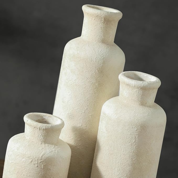 Ceramic Vases Set of 3, Pottery Rustic Farmhouse Decorative Vases Modern Decor - Image 4