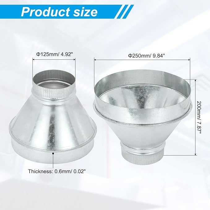 PATIKIL 10 Inch to 5 Inch Duct Reducer, Galvanized Steel Round Air Duct Reducer - Image 2