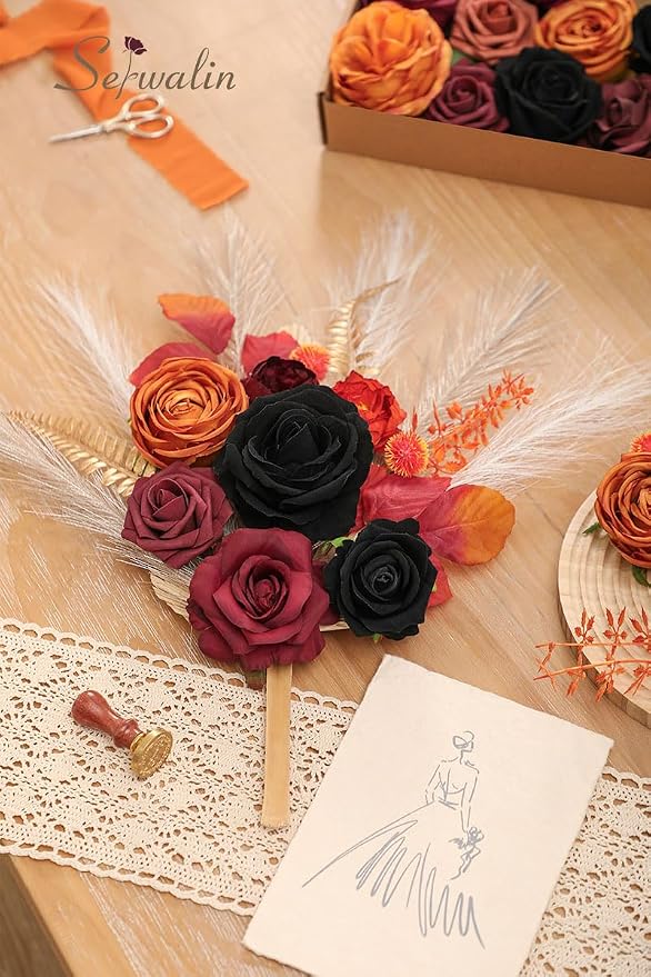 Serwalin Black Orange Artificial Flowers Combo Fall Flowers - Image 2