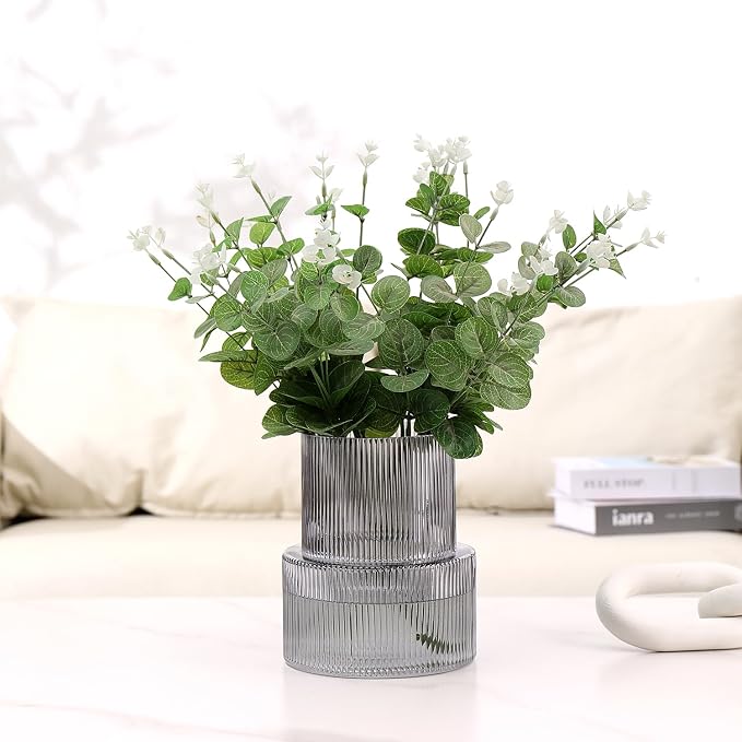 Black Glass Vase, Ribbed Glass Vase - Image 3