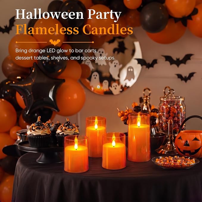 Homemory Halloween Orange Flameless Candles, Remote Timer, 3 Pack | Flameless - Image 5