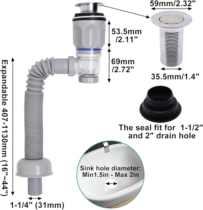 Bathroom Sink Drain Kit, Sink Drain Pip Kit - Image 2