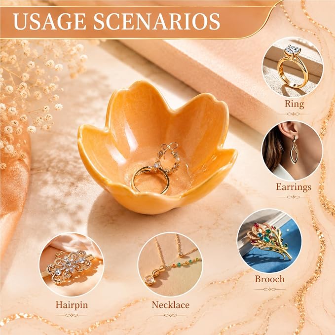 Floral Ceramic Jewelry Tray, 3.5" Ring Holder Trinket Bowl | Petite bowl keeps - Image 3