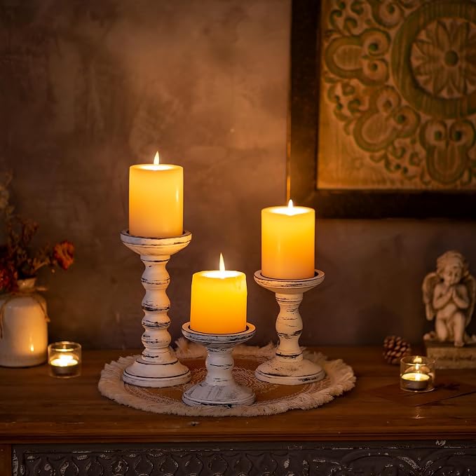 Wood Candle Holders for Pillar, Table Centerpiece, Tall Shabby Chic Decor - Image 7