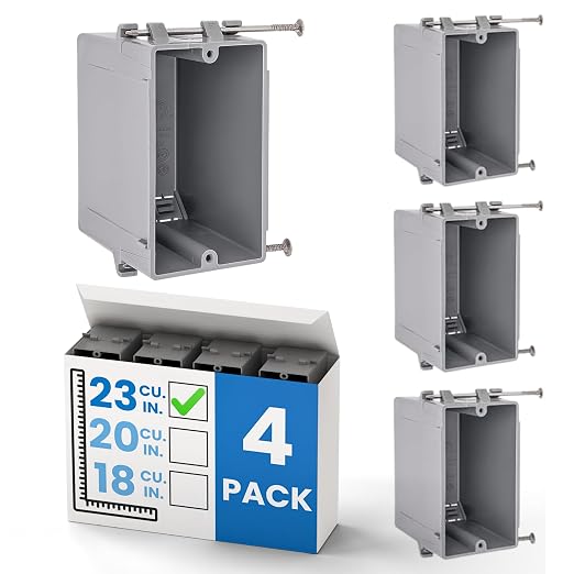 1-Gang New Work Outlet Box, 23 Cubic Inch Single Gang PVC Electrical Box by OhLectric