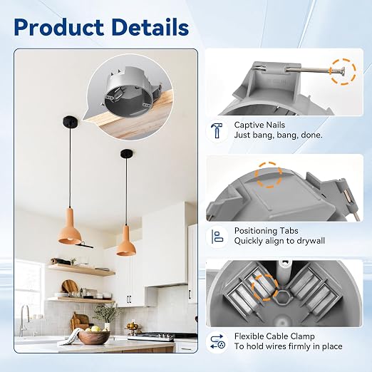 Togalonn 20 Cubic Inch New Work Ceiling Electrical Box, Ceiling Light Box - Image 4