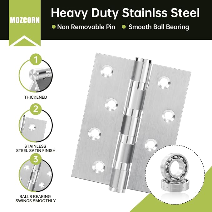 6 Pack 4 Inch Door Hinges Heavy Duty, Stainless Steel Ball Bearing Hinges - Image 4