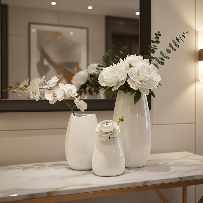 hjn Ceramic Vase Set of 3 White Flower Vase - Image 2