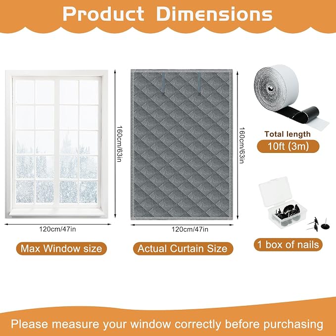 Window Insulation kit, 3-Layer Cotton Thermal Insulated Window Cover 47 Inch x - Image 2