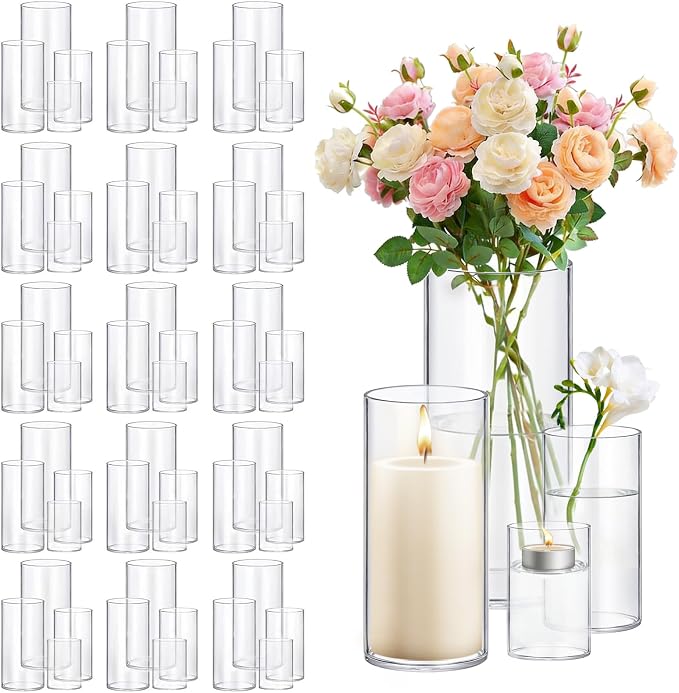 64 Pack Thick Glass Cylinder Vases 4, 12 Inch Tall Clear Flower Vase Hurricane by Homjoy