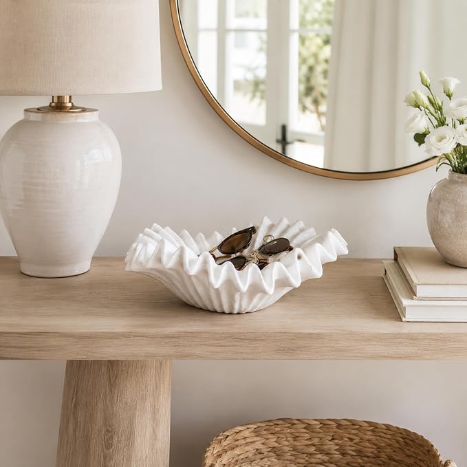 Braxio White Decorative Bowl – Resin Ruffle Bowl - Image 2