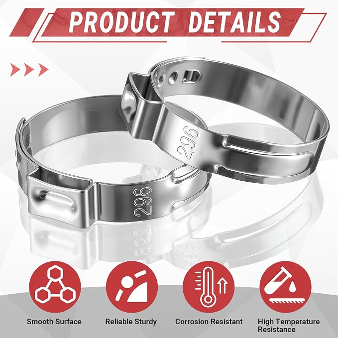 100 Pcs 1 Inch PEX Cinch Clamps, 304 Stainless Steel Crimp Rings Single Ear - Image 3