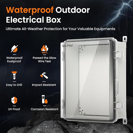 QILIPSU UL94-V0 Outdoor Electrical Box 16.4"x12.4"x7.1" Waterproof Junction Box - Image 3