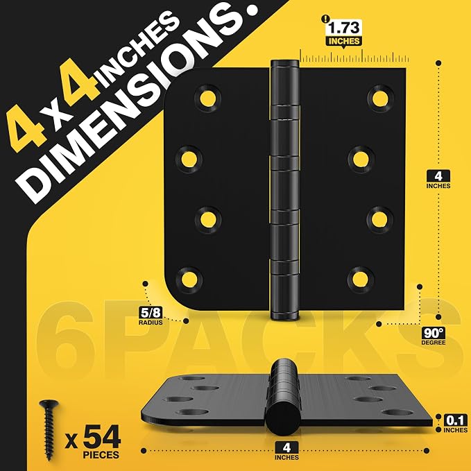 KOLET Ball Bearing Door Hinges, 4 x 4 Inches, Matte Black, 6 Pack | Heavy Duty - Image 2