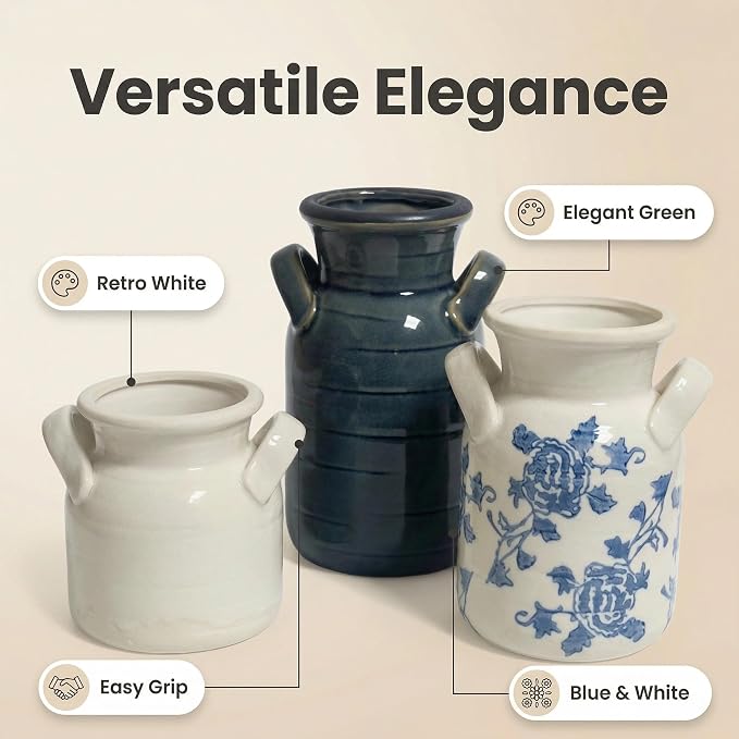 Ceramic Vase Set of 3 with Two Handles, Versatile as Table Centerpiece or - Image 6