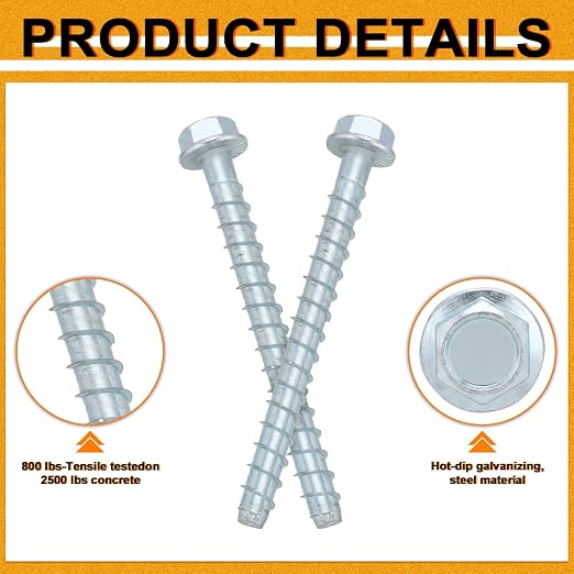 Hicarer 100 Pack 3/8 x 5 Inch Concrete Screws Galvanized Concrete Anchors | - Image 3
