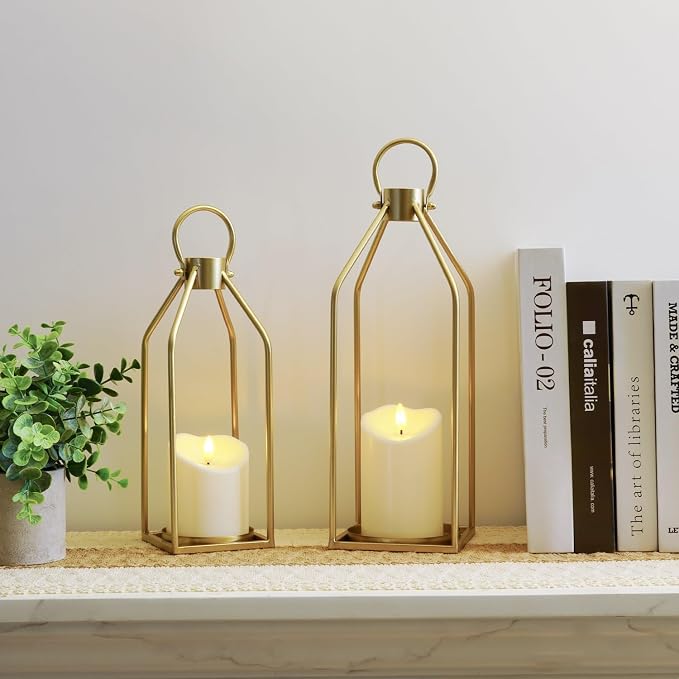 Homemory Modern Farmhouse Gold Metal Lanterns 2PCS - Image 6
