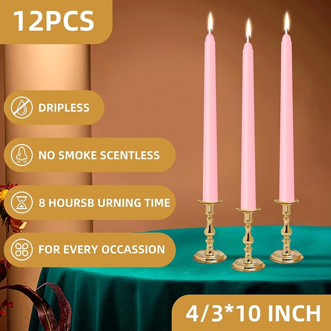 LYOBATH 12 Pack Pink Taper Candles - Image 2