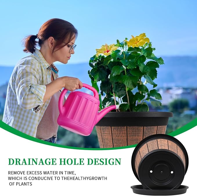4 Pack 16 inch Plant Pots, Whiskey Barrel Planters - Image 2