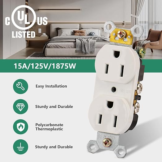 Wengart 15 Amp Decorator Receptacle, Non-Tamper-Resistant Electrical Outlet - Image 7
