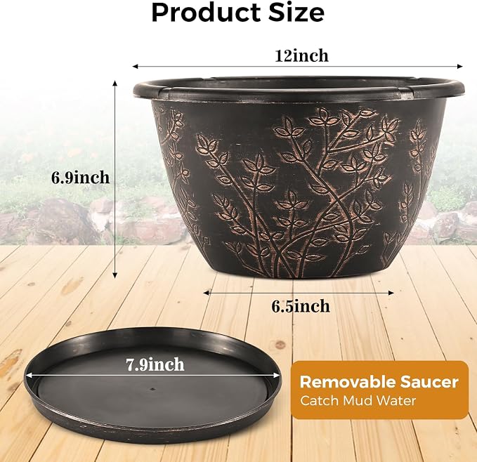 12-inch-Flower-Pots-Outdoor-Indoor, 4 Pack Plastic Planter Pots - Image 3