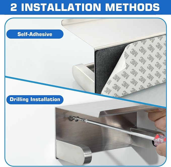 Alise Toilet Paper Holder with Shelf Wall Mount Adhesive or Drill - Image 5