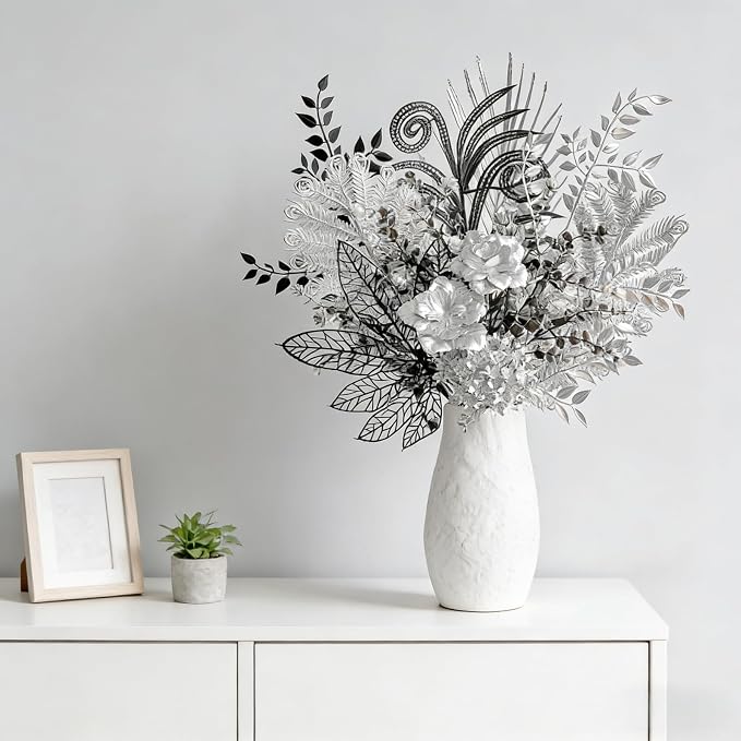 Black silver artificial decorative bouquet, Luxury Gothic silk flowers 17'' | - Image 3