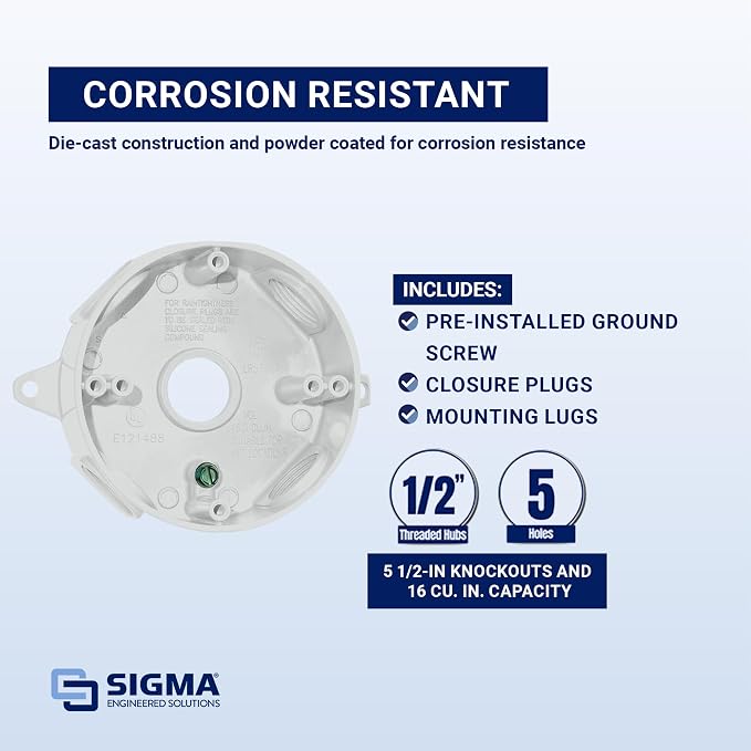 SIGMA ENGINEERED SOLUTIONS 143854 Round Metal Electrical Outlet Box, - Image 3