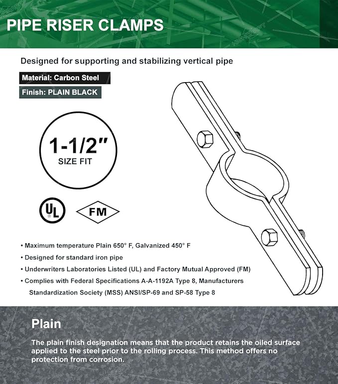 Highcraft DMST-QM112-10 Riser Clamp; Vertical Pipe Hanger - Image 7