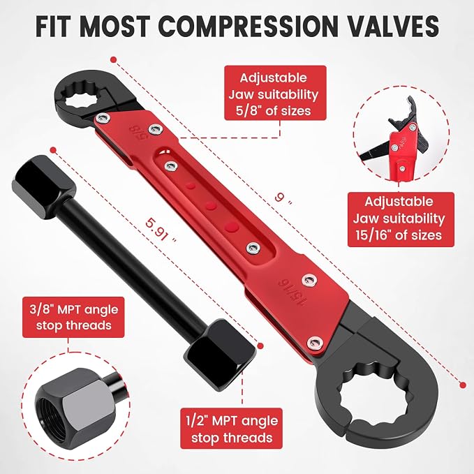 6 Pcs Plumbing Tools Kit with Angle Stop Wrench & 1/2-Inch Compression Sleeve - Image 2
