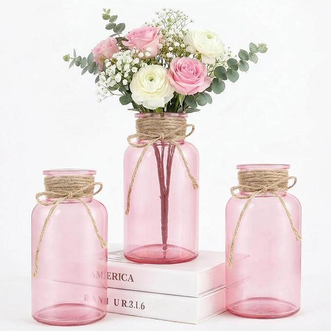 3 Pack Mason Jar Vases for Centerpieces, Wide Mouth Mason Jars by LEYIQU