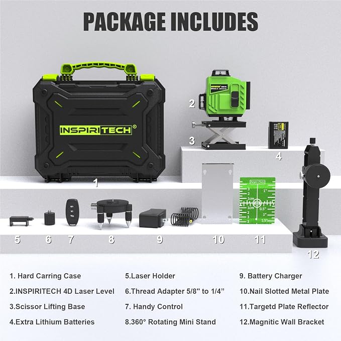 16 Line laser level 360 Self Leveling, 4x360 Cross Line 4D Green Beam Lazer - Image 8
