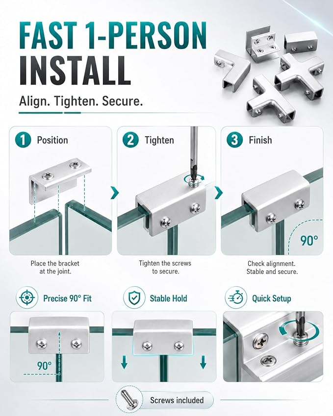 Aluminum Alloy Tile and Glass Clamp Bracket Fixed Corner Clip Positioning | L I - Image 6
