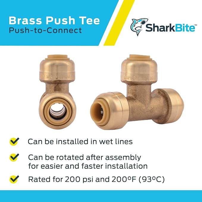 SharkBite 1/4 Inch Tee, Push to Connect Brass Plumbing Fitting, PEX Pipe - Image 4