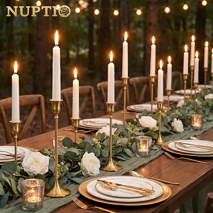 NUPTIO Gold Candlestick Holders Bulk: Solid Aluminum Set of 15 | Brass Candle - Image 3